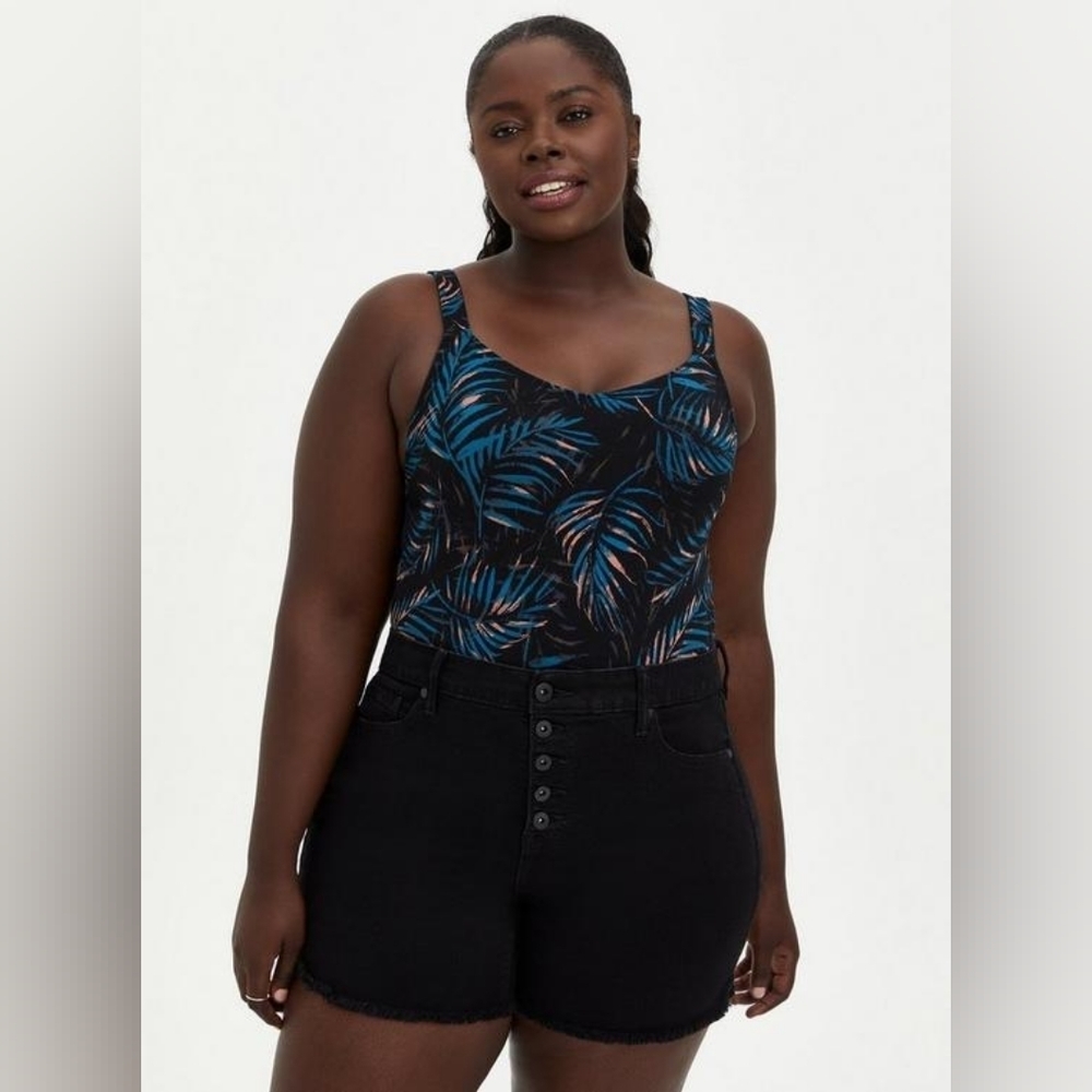 Torrid Foxy Wide Strap Tank Top Women's 4 Black Palm